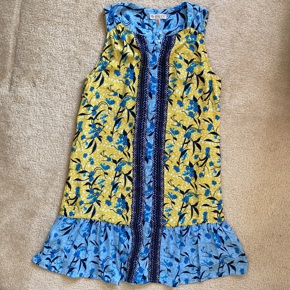 Eliane Rose Floral Button Down Patchwork Pockets Dress Ruffle Button Front Boho